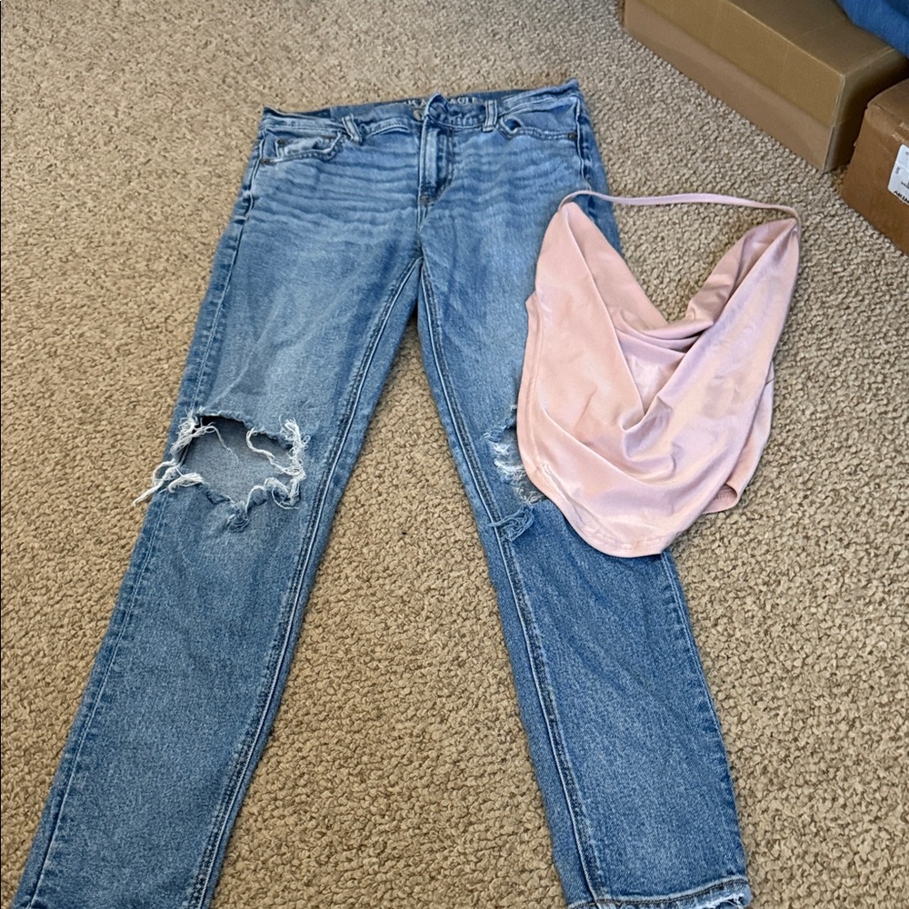 Stylish Blue Distressed Women Jeans size 4 with top